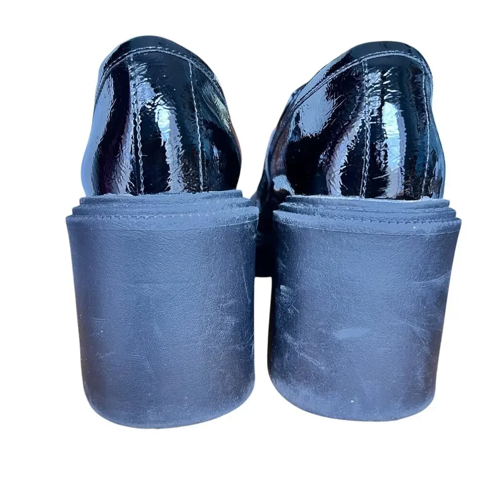 Womens Y2K Goth Chunky Loafers Sz 9 Black Patent Vegan Leather Lug Sole Platform